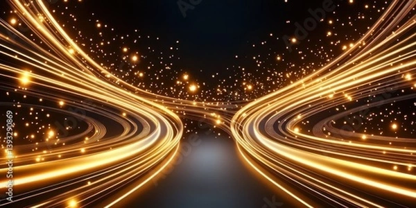 Fototapeta Golden Light Trails Swirling Through Dark Space