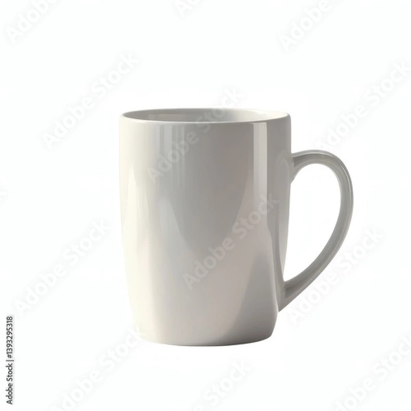 Fototapeta Plain White Ceramic Coffee Mug with Handle Isolated on White Background

