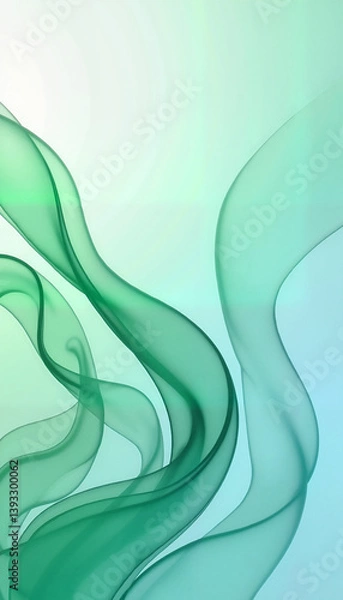 Fototapeta Whimsical abstract swirls of green and blue, minimalist artistry