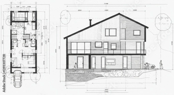 Obraz Architectural Blueprint of a Modern Two-Story House - Floor 3