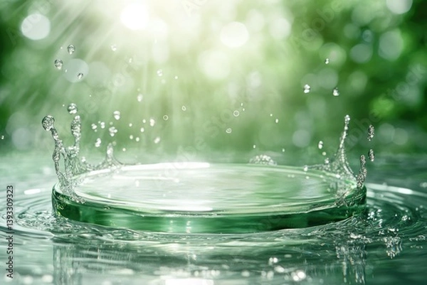 Obraz Water droplet splashing on a glass surface, creating a refreshing and serene scene.
