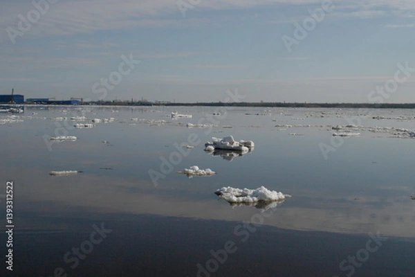 Fototapeta 
ice drift on the river in spring in sunny weather