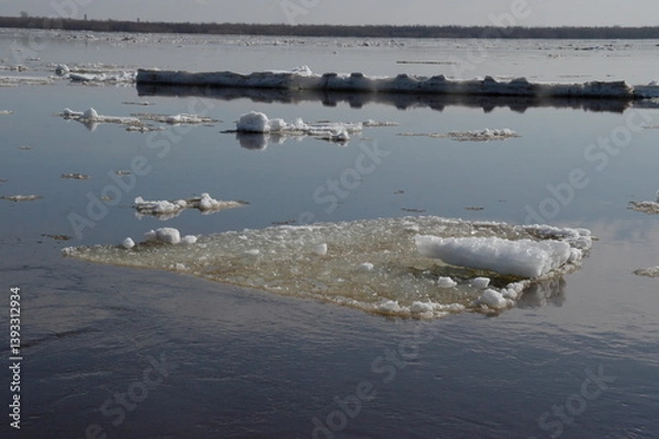 Fototapeta 
ice drift on the river in spring in sunny weather