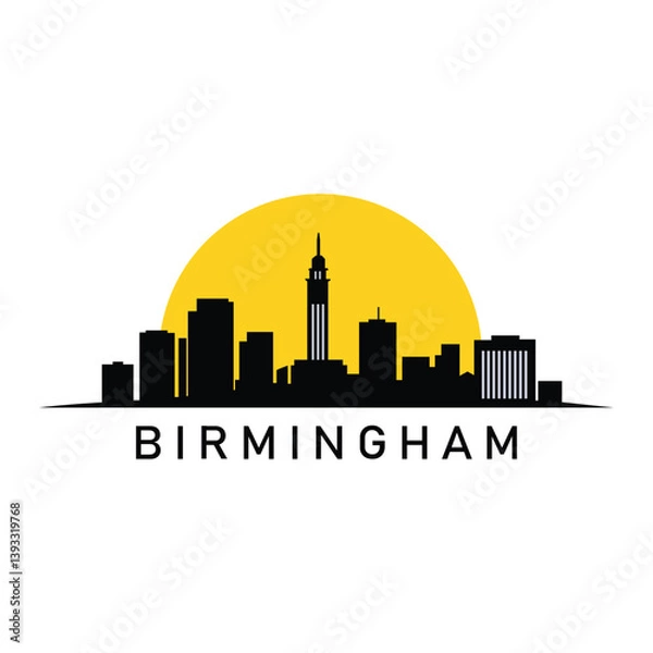 Obraz Birmingham skyline with sun vector isolated in white background