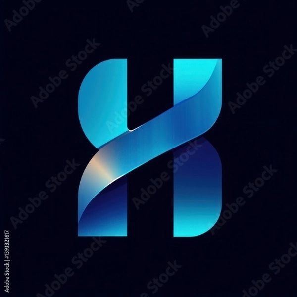 Obraz Abstract, blue metallic 'H' shape on a dark backdrop, with gradient hues