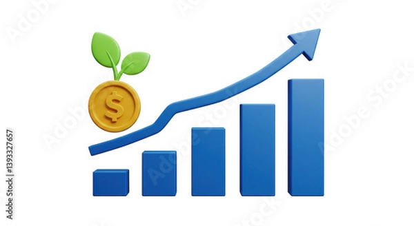 Fototapeta Isolated Growing Bar Chart with Dollar Coin Seedling