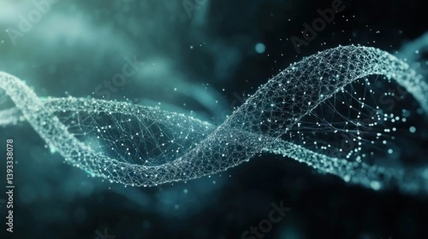 Fototapeta A biotechnology innovation background with a transparent DNA strand and futuristic data streams