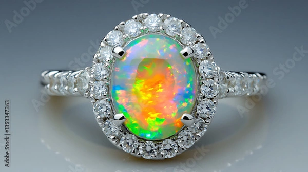 Obraz Oval opal ring with diamond halo