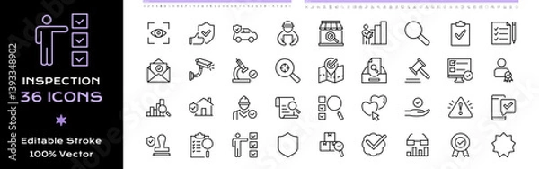 Fototapeta Inspection Line Icons - Editable Simple Vector Design Stroke 