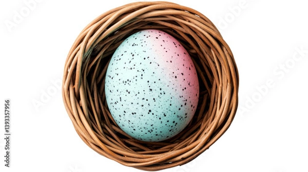 Fototapeta Easter egg inside a bird's nest, isolated on black, cut out transparent