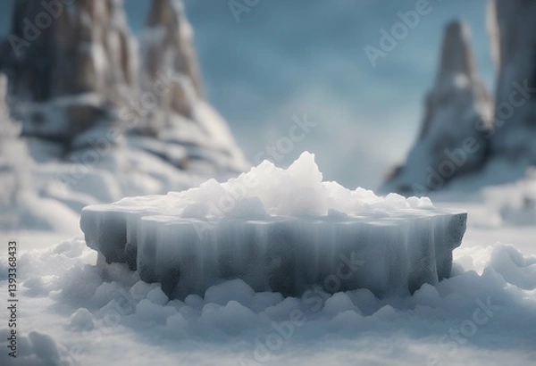 Fototapeta display advertising product podium winter etc scene mockup abstact rock ice background stone natural render 3d deep freezer floor beautiful empty copy space landscape cloud environment frost