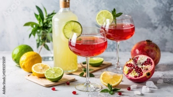 Fototapeta Non-alcoholic cocktails in the Mediterranean style. From lemon spritz to pomegranate mint spritz, these recipes are perfect for any occasion.