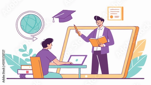 Obraz Online Education With Instructor And Student Learning Virtually Through Laptop