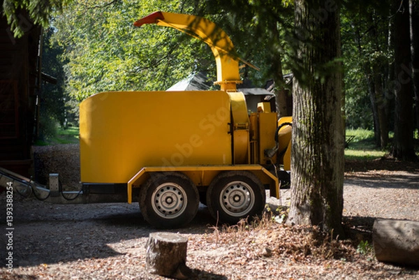 Obraz Wood processing machine. Diesel powered stick cutting equipment.