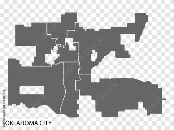 Fototapeta High Quality map of Oklahoma City is a city of USA, with borders of districts. Map of Oklahoma City for your web site design, app, UI. United States. EPS10.