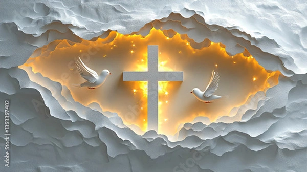 Obraz White cross with dove