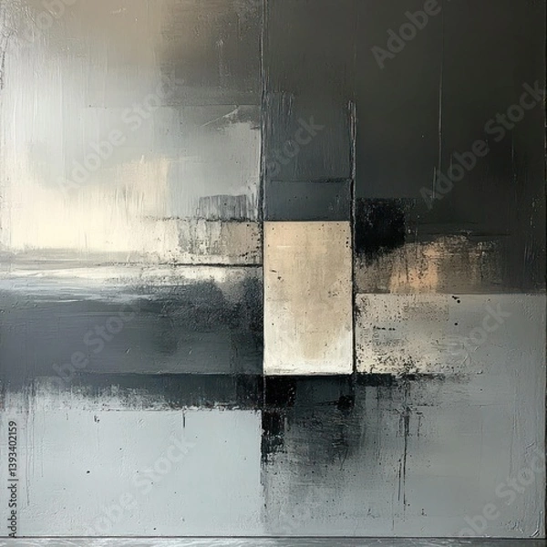 Obraz Abstract grayscale painting with segmented blocks