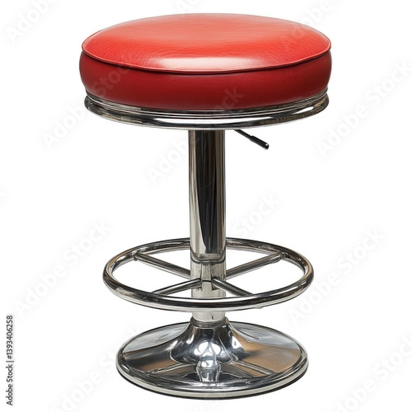 Fototapeta Retro diner-style bar stool with a chrome base isolated on white background.PNG