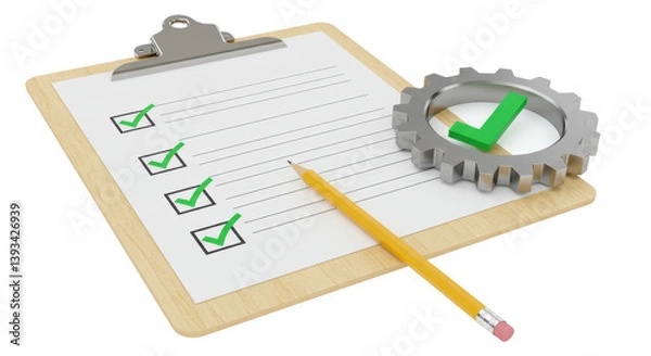 Obraz Isolated Checklist, Gear, and Pencil for Task Management