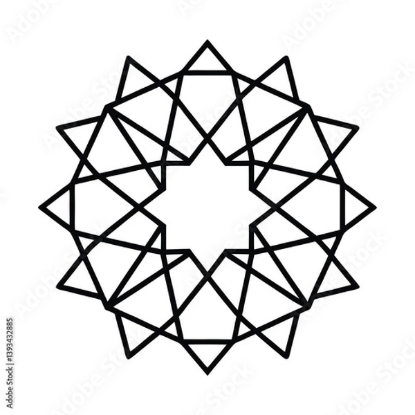 Fototapeta Geometric Star Pattern Design Black Outline Shape On White Background Vector