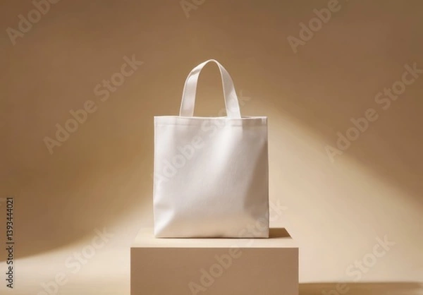 Obraz Plain White Tote Bag on Display for Branding Mockup Template