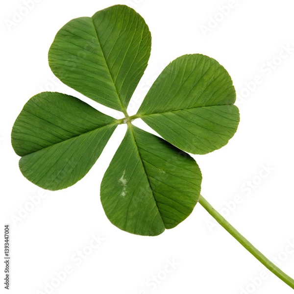 Fototapeta Four leaf clover isolated on transparent background with green leaves and fresh foliage, png.