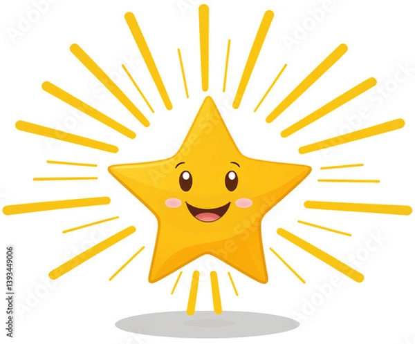 Fototapeta happy star mascot figure emoticon face with a smile, smiling icon symbol, isolated illustration