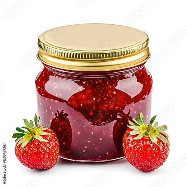 Obraz Handmade Strawberry Jam Jar, Close Up Handmade jam photography with Visible Fruit Chunks and Realistic Texture, A jar of handcrafted strawberry jam with visible fruit chunks, advertising quality