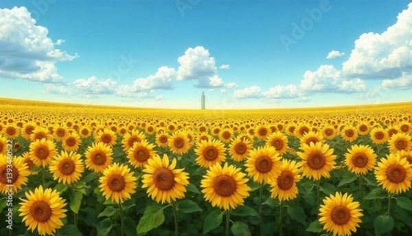 Obraz sunflower field in full bloom under a bright blue sky with white clouds
