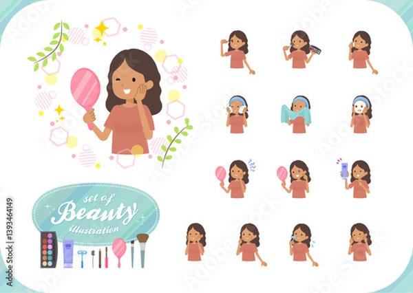 Fototapeta 美容に関する褐色肌女性のセット