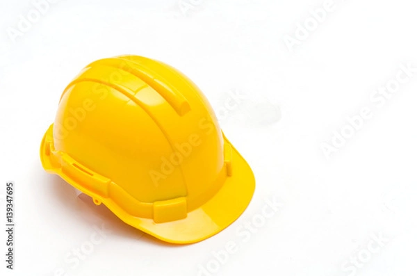 Fototapeta Yellow safety helmet isolate on white background