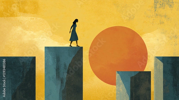 Fototapeta Overcoming barriers to reach higher levels in one's career, despite facing invisible obstacles due to factors like gender or background.  