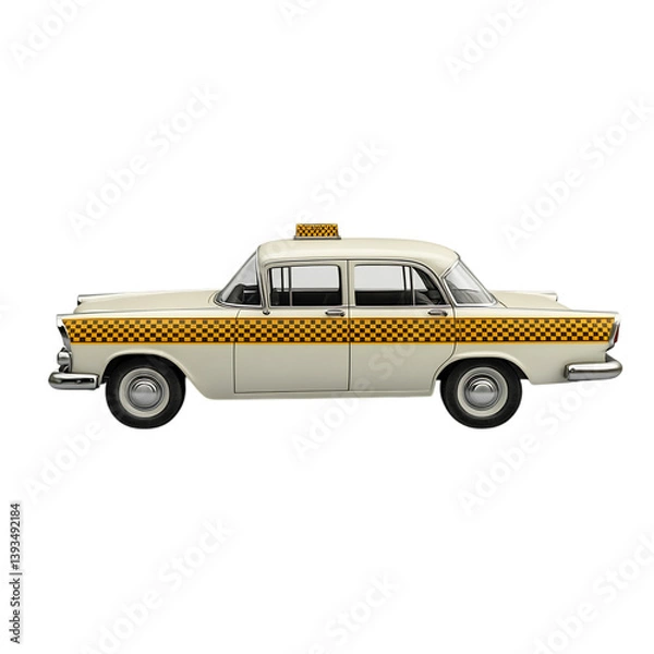 Fototapeta Classic Taxi Cab with Yellow Checkerboard Isolated on Transparent Background