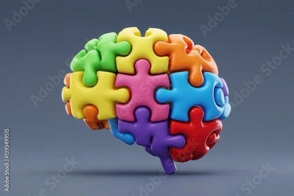 Fototapeta Colorful brain made of puzzle pieces symbolizing creativity and complexity.