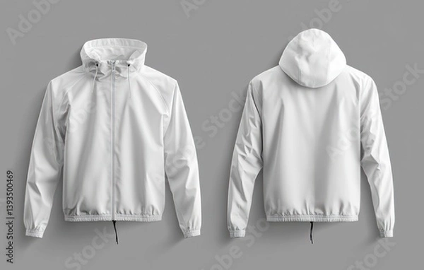 Obraz Display of Blank White Windbreaker Jacket Front and Back Mockup