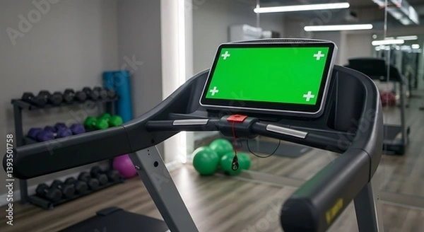 Fototapeta Treadmill with Chroma Key Screen for Interactive Fitness Experiences in Modern Gym