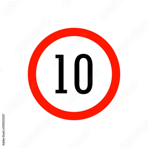 Fototapeta Speed limit road sign from the prohibitory group. Circle with a red border, white background and a number inside. For use in design, in traffic safety applications, for infographics, for maps.
