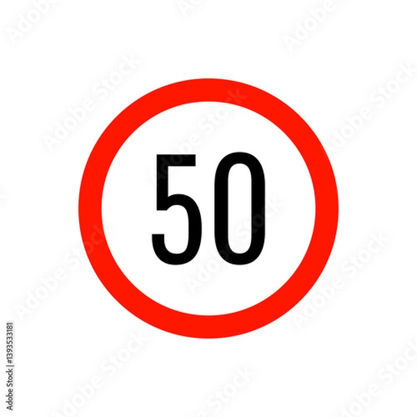 Fototapeta Speed limit road sign from the prohibitory group. Circle with a red border, white background and a number inside. For use in design, in traffic safety applications, for infographics, for maps.