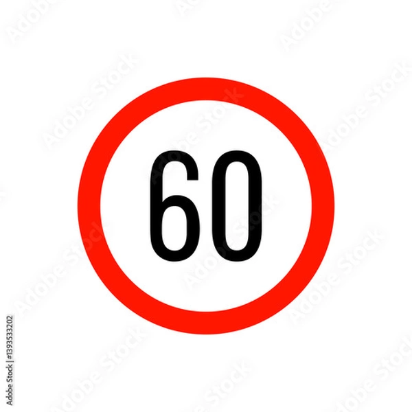 Fototapeta Speed limit road sign from the prohibitory group. Circle with a red border, white background and a number inside. For use in design, in traffic safety applications, for infographics, for maps.