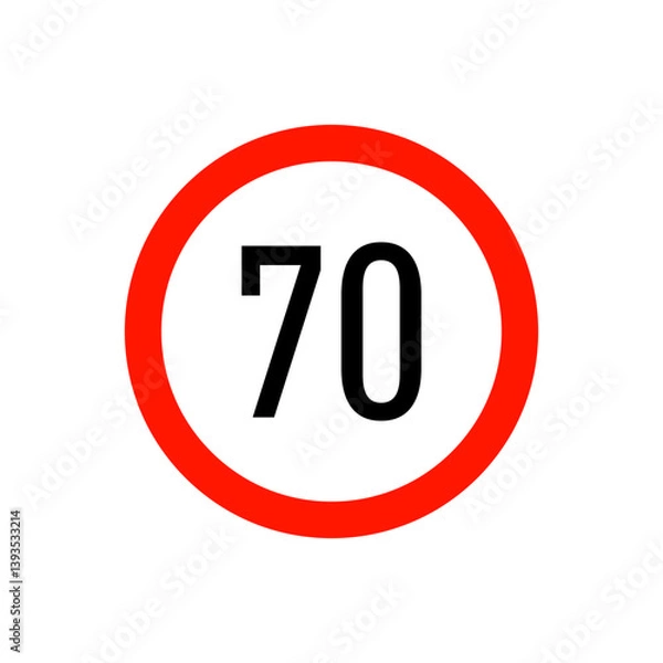 Fototapeta Speed limit road sign from the prohibitory group. Circle with a red border, white background and a number inside. For use in design, in traffic safety applications, for infographics, for maps.
