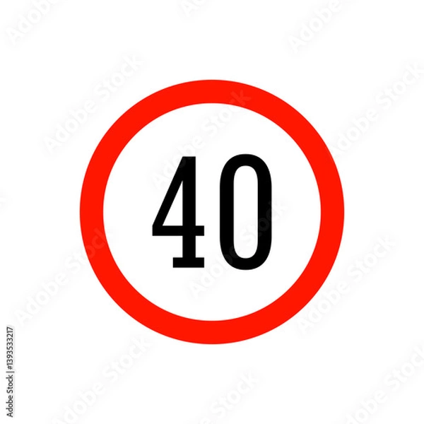 Fototapeta Speed limit road sign from the prohibitory group. Circle with a red border, white background and a number inside. For use in design, in traffic safety applications, for infographics, for maps.