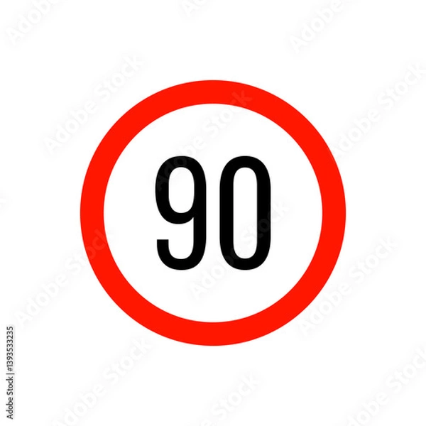 Fototapeta Speed limit road sign from the prohibitory group. Circle with a red border, white background and a number inside. For use in design, in traffic safety applications, for infographics, for maps.