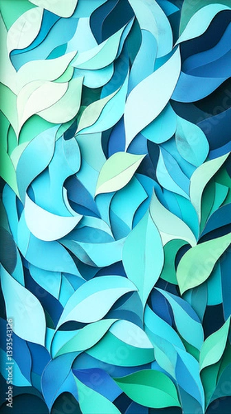 Obraz 青いリーフのパ抽象的な縦型背景デザイン
