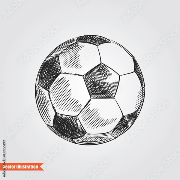 Fototapeta Ball for soccer or footbal hand drawn sketch isolated on white background. Sport item elemenets vector illustration