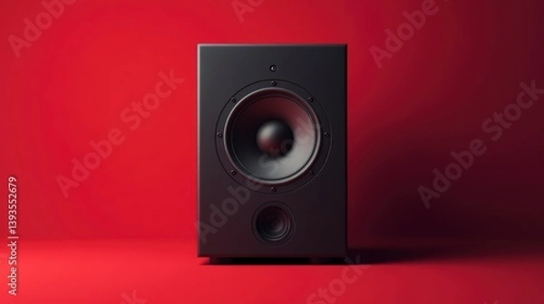 Fototapeta Black speaker on red background.