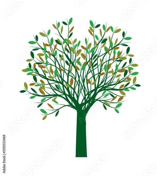 Fototapeta Shape of green Tree with Leaves and Roots. Vector outline Illustration.