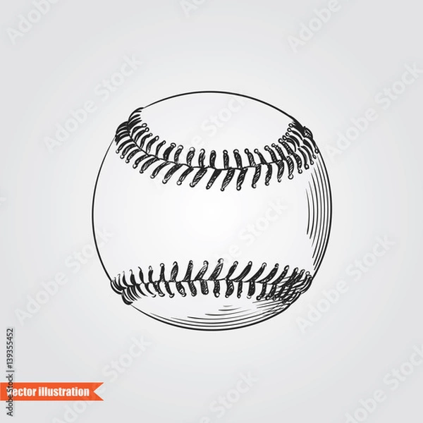 Fototapeta Piłka do baseballu ręcznie rysowane szkic na białym tle. Ilustracja wektorowa elementów elementu sportu