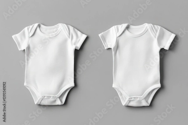 Fototapeta Two White Baby Onesies on Gray Background for Product Mockup