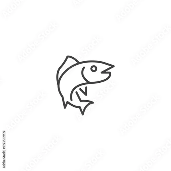 Obraz Simple line icon of jumping fish for fishing and seafood themes