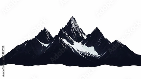 Obraz Majestic Alpine Peak Silhouettes: Elegant Black and White Mountain Landscape Graphic Design